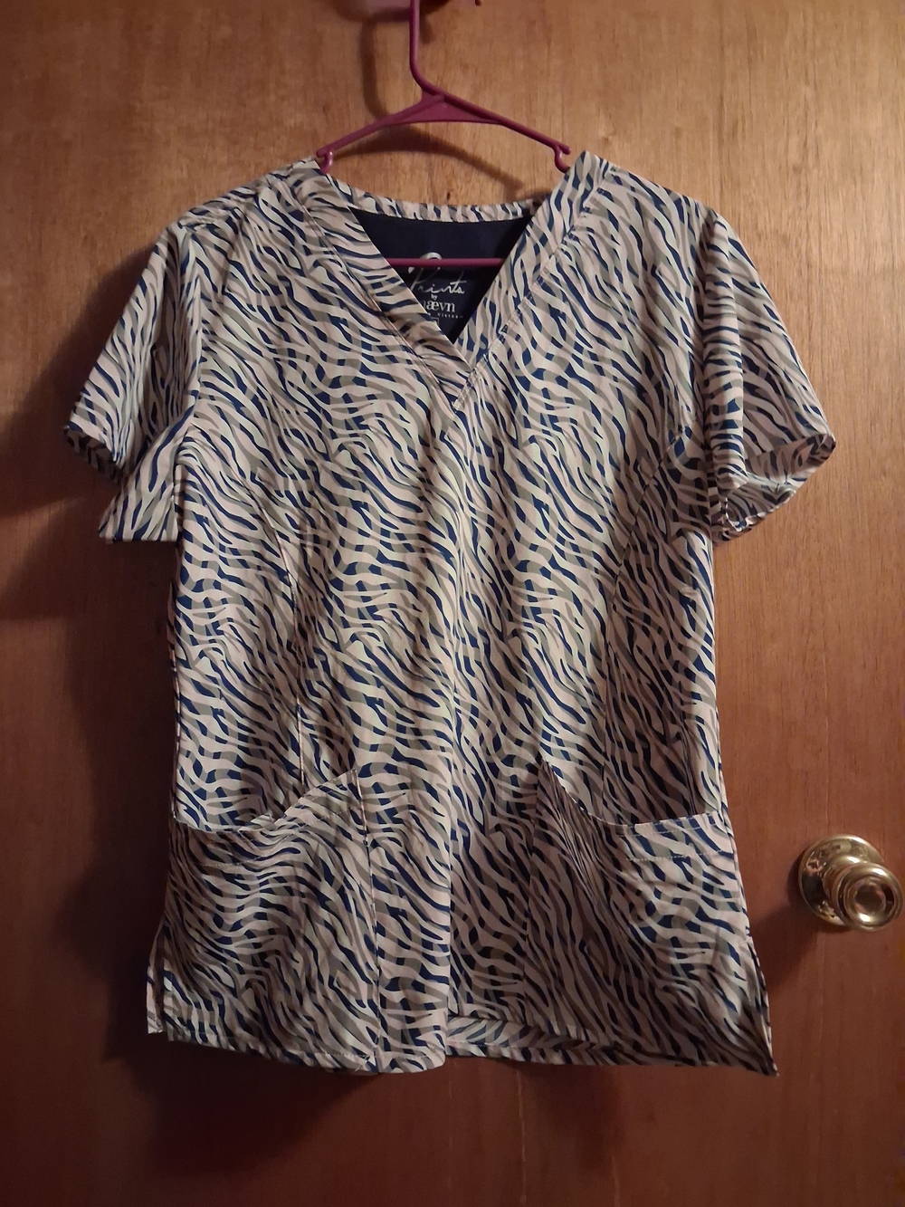 Maevn Scrub Top Pink Abd Navy Animal Print